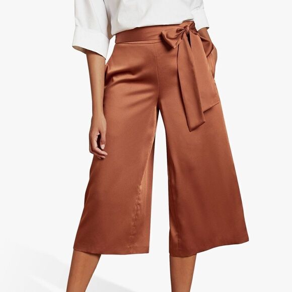NWOT Anthropologie Joie Palazzo Wide Leg satin Rustic Orange Pants with Tie Sz S - Picture 1 of 6